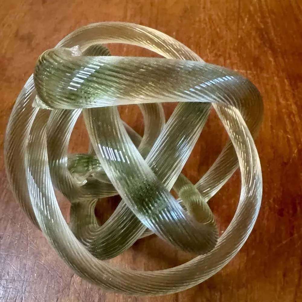 Murano Twisted Rope Infinity Knot Sculpture Green Ribbed Glass Art Italy